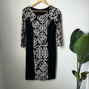 Sami & Jo Black and Cream Patterned Long Sleeve Sheath Dress